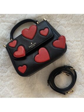 Kate Spade Red Heart Small Be Mine Alexya Rare Novelty Bag Black Leather
